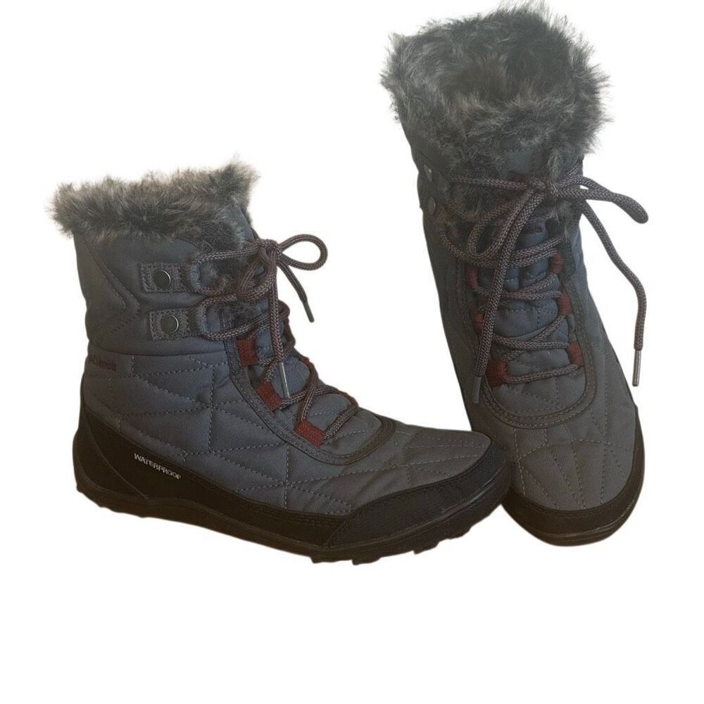 Columbia Minx Shortie 3 Insulated Waterproof Grey Quilted Winter Boots 7.5